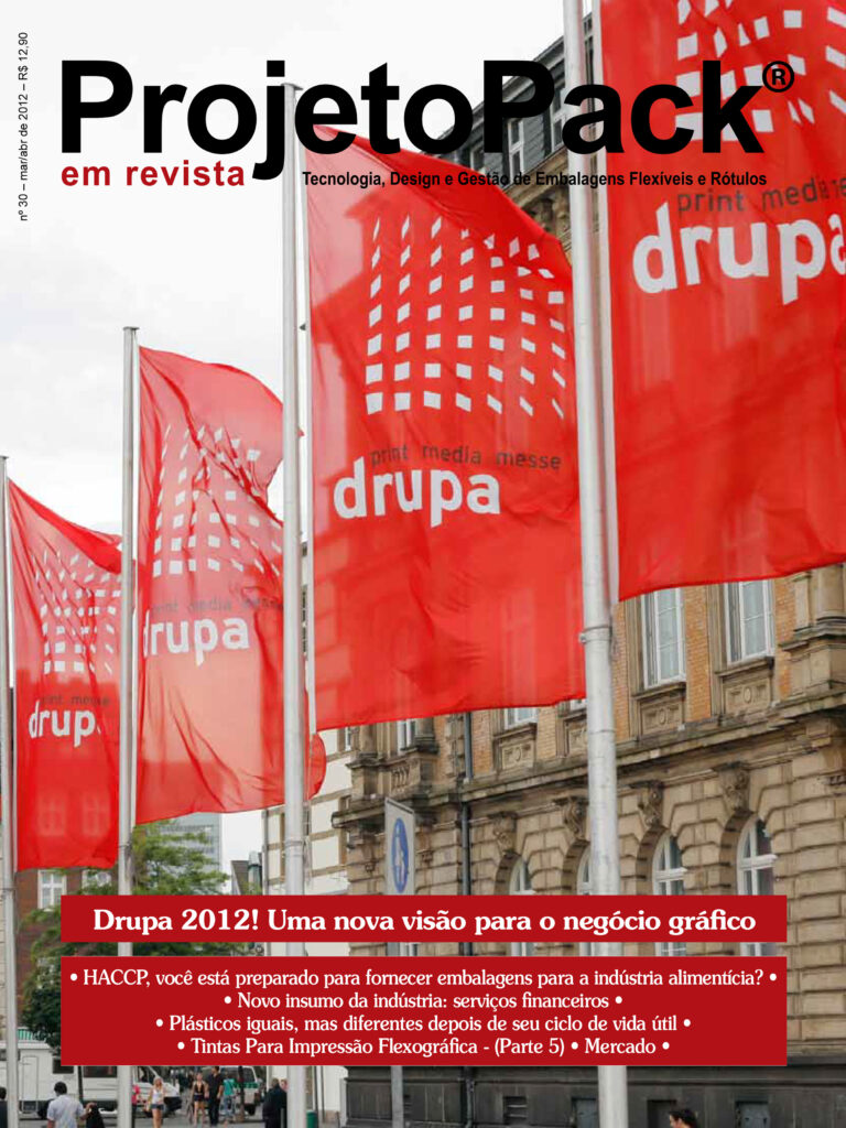 Drupa 2012! Uma nova visão para o negócio gráfico • HACCP, você está preparado para fornecer embalagens para a indústria alimentícia? • Novo insumo da indústria: serviços financeiros • Plásticos iguais, mas diferentes depois de seu ciclo de vida útil • Tintas para Impressão Flexográfica – (Parte 5) • Mercado