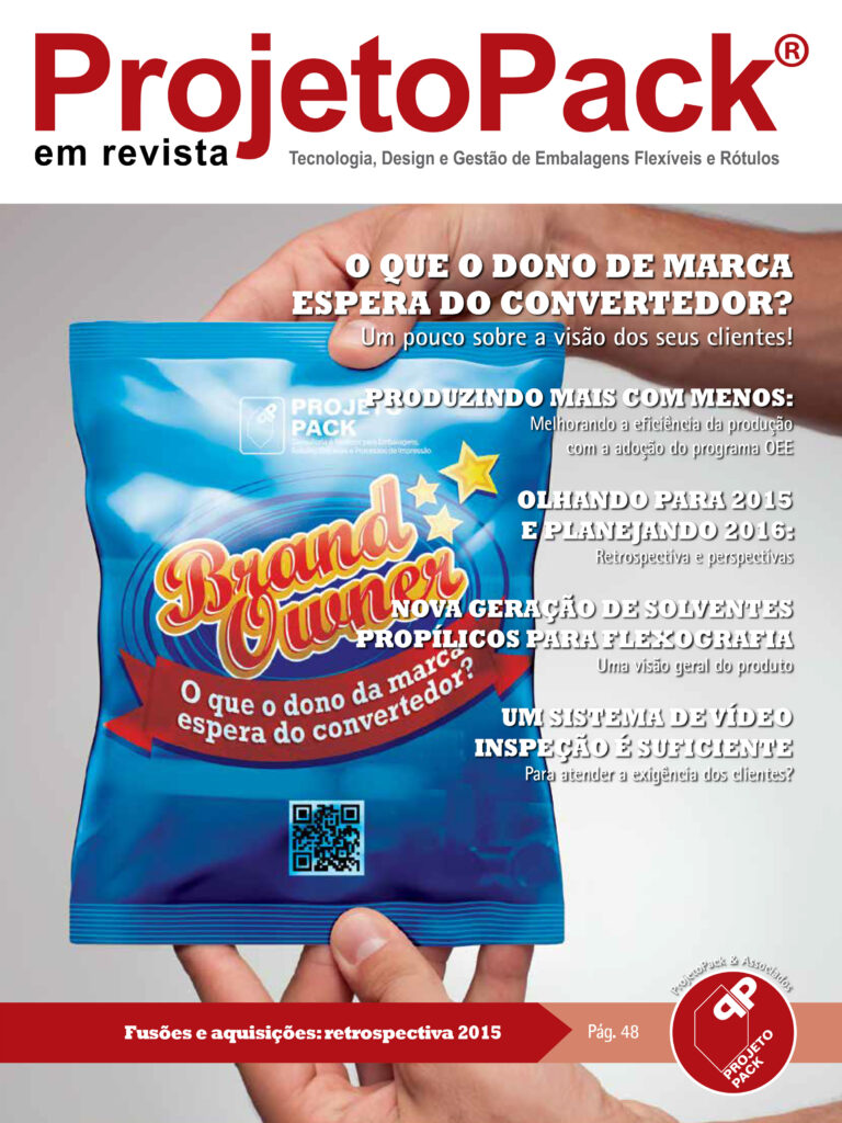 O QUE O DONO DE MARCA ESPERA DO CONVERSOR? Um pouco sobre a visão dos seus clientes! PRODUZINDO MAIS COM MENOS Melhorando a eficiência da produção com a adoção do programa OEE OLHANDO PARA 2015 E PLANEJANDO 2016 Retrospectiva e perspectivas NOVA GERAÇÃO DE SOLVENTES PROPILICOS PARA FLEXOGRAFIA Uma visão geral do produto UM SISTEMA DE VÍDEO INSPEÇÃO É SUFICIENTE Para atender à exigência dos clientes? Fusões e aquisições: retrospectiva 2015 Pág. 48