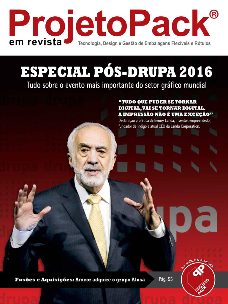 ESPECIAL PÓS-DRUPA 2016 Tudo sobre o evento mais importante do setor gráfico mundial "TUDO QUE PUDER SE TORNAR DIGITAL, VAI SE TORNAR DIGITAL. A IMPRESSÃO NÃO É UMA EXCEÇÃO" Declaração profética de Benny Landa, inventor, empreendedor, fundador da Indigo e atual CEO da Landa Corporation. Fusões e Aquisições: Amcor adquire o grupo Alusa Pág. 55