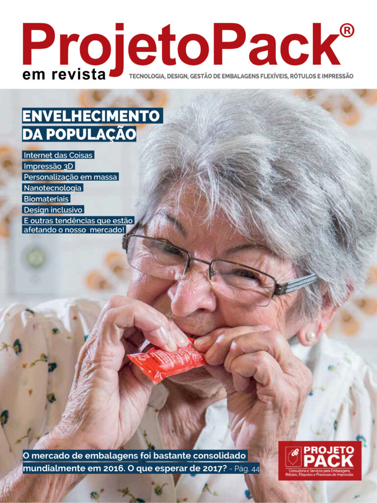 ENVELHECIMENTO DA POPULAÇÃO Internet das Coisas Impressão 3D Personalização em massa Nanotecnologia Biomateriais Design inclusivo E outras tendências que estão afetando o nosso mercado! O mercado de embalagens foi bastante consolidado mundialmente em 2016. O que esperar de 2017? Pág. 44
